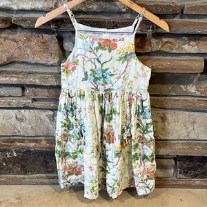 Little Handprint Retro Floral 100% Cotton Spaghetti Strap Dress